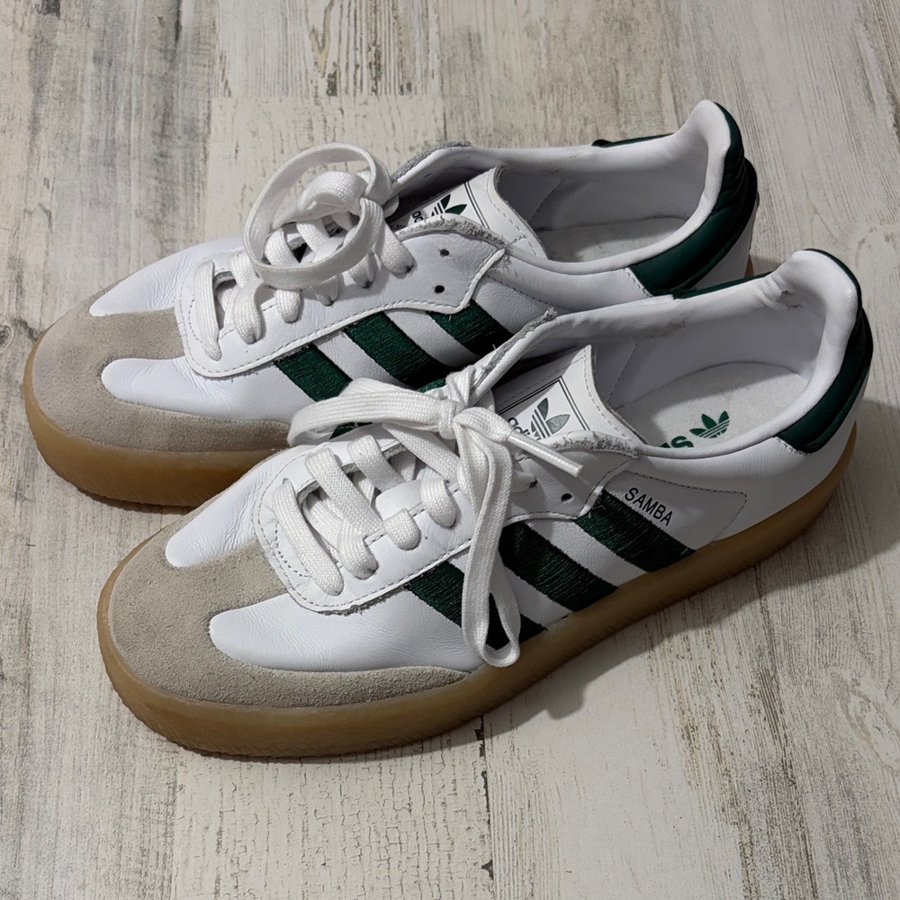 Adidas Samba White and Green Shoes Size 8.5 - Picture 6 of 13
